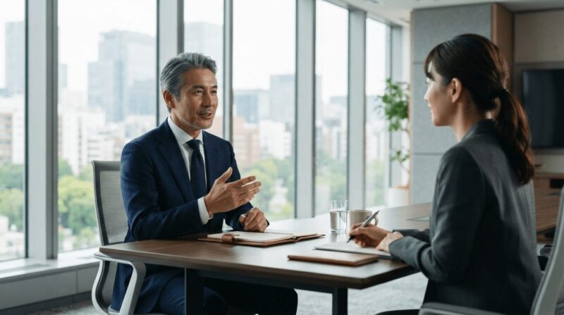 面接で堂々と話しているシーン