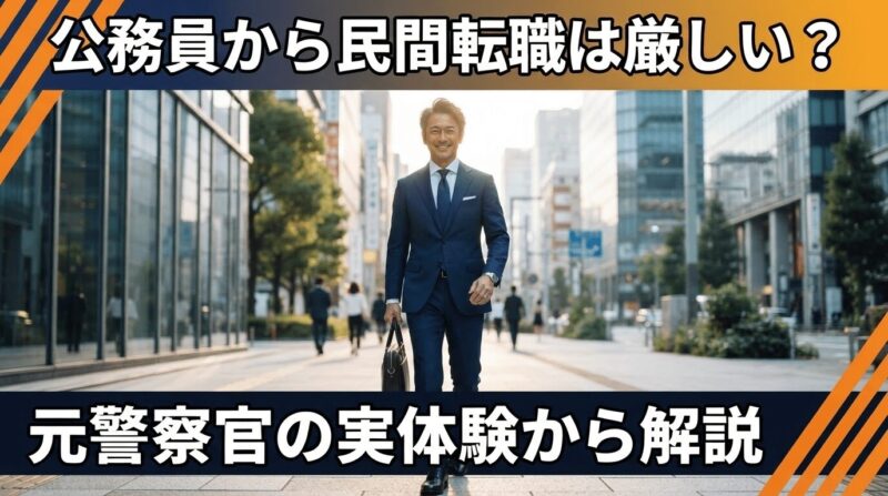 40代後半のスーツ姿の男性が笑顔で街中を歩く、ヒーローアングル