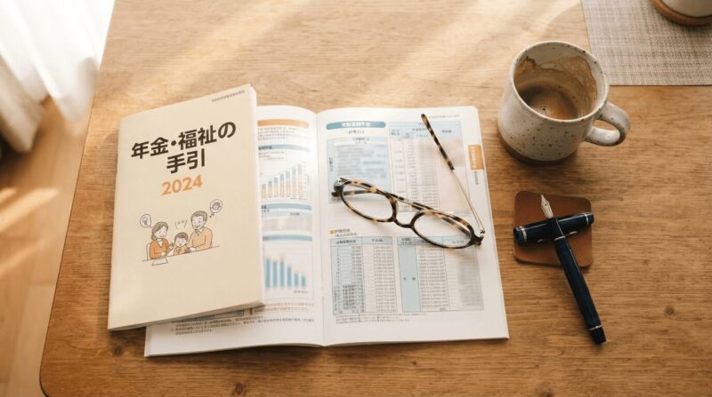 開かれた福祉冊子と眼鏡。「公式資料を参照」の象徴