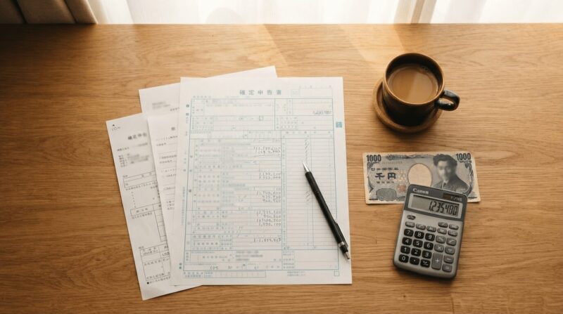 確定申告書と電卓。「税金の計算」の象徴