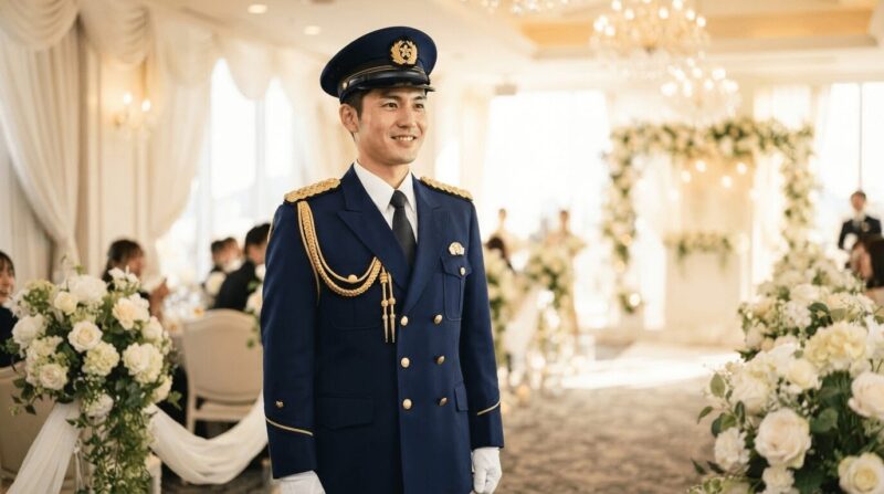 警察官の礼服を自信を持って着こなす30代男性