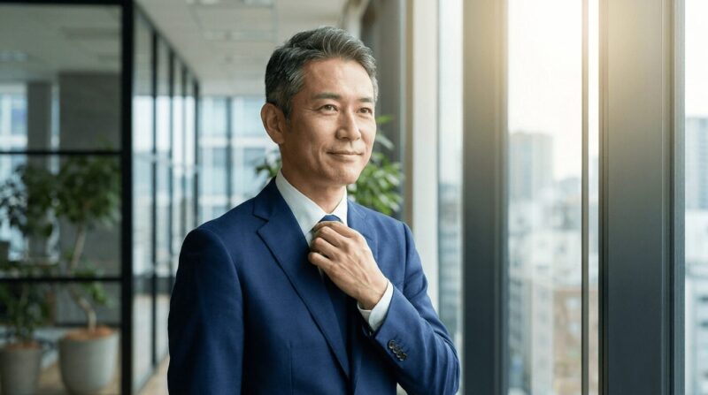 窓際で堂々と立つ笑顔の元警察官の男性