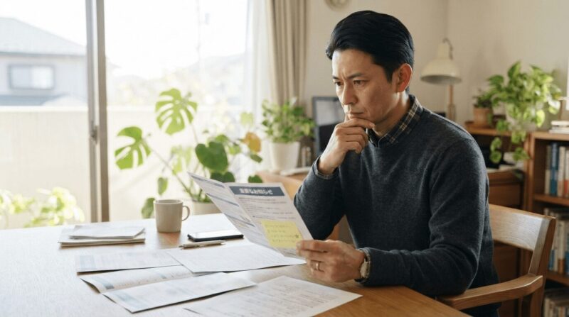注意書きを読み慎重に検討する表情